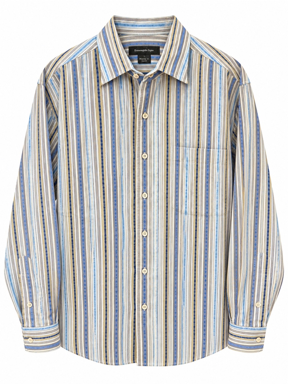 Ermenegildo Zegna Blue Multi Stripe Button-Down Dress Shirt – Size L – Italy